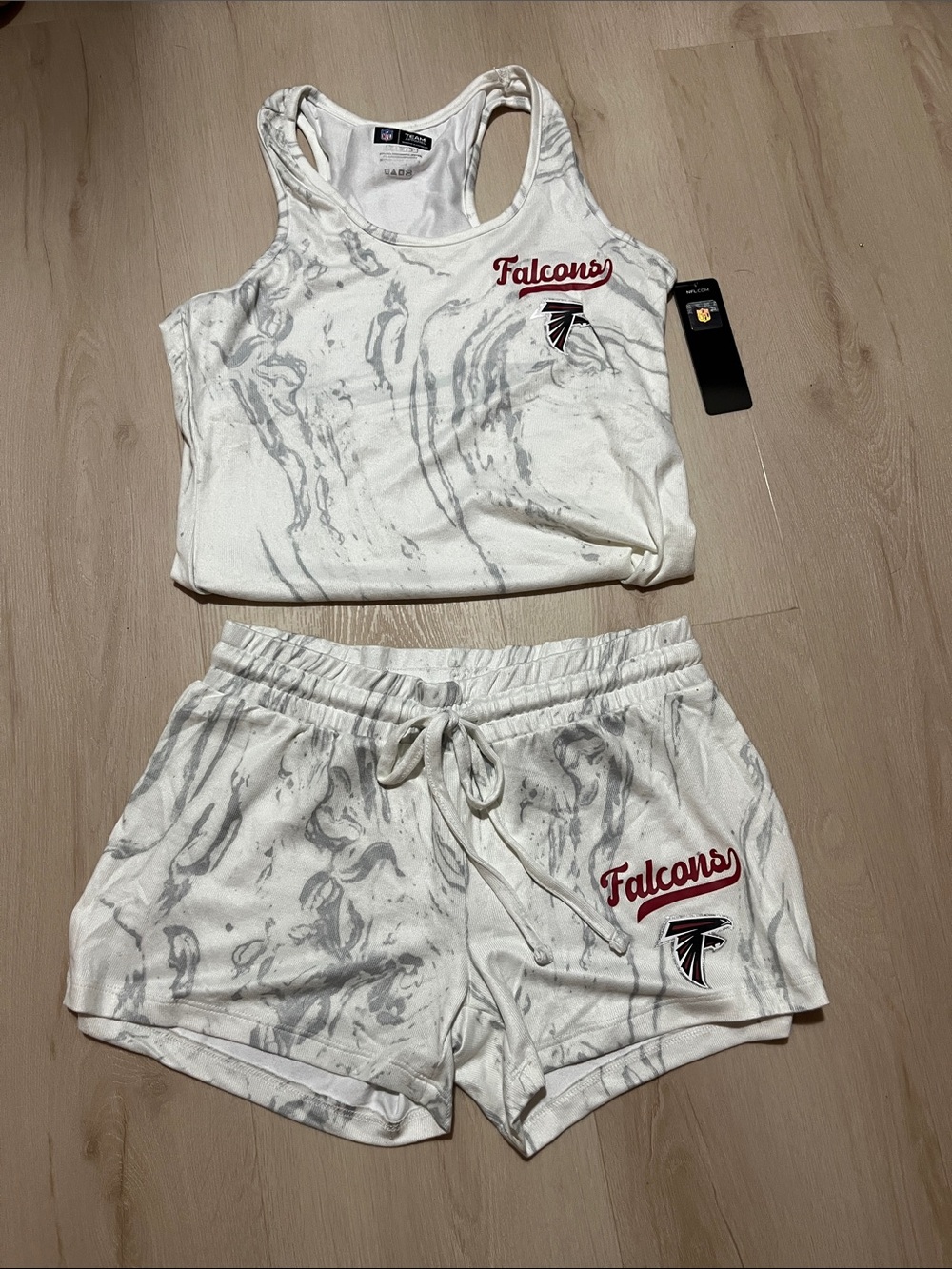 NFL Falcons White & Gray Marble Tank Top and Shorts Sleep Set